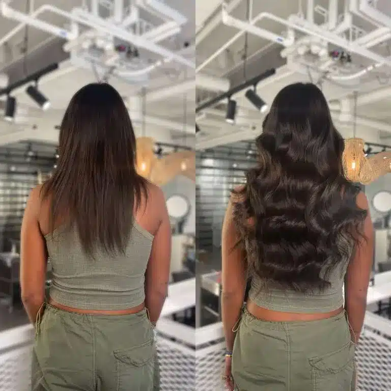 long dark brown before and after hair extensions london vixen and blush 768x768