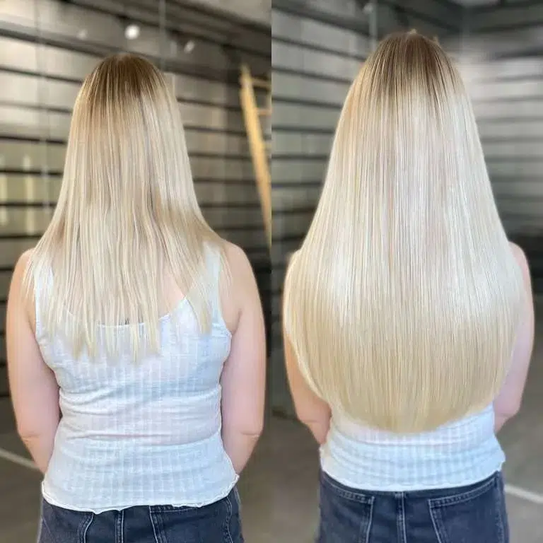 long icey ashy blonde hair extensions before and after vixen and blush london 768x768