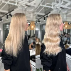 long icey blonde hair extensions before and after wavy vixen and blush london 768x768