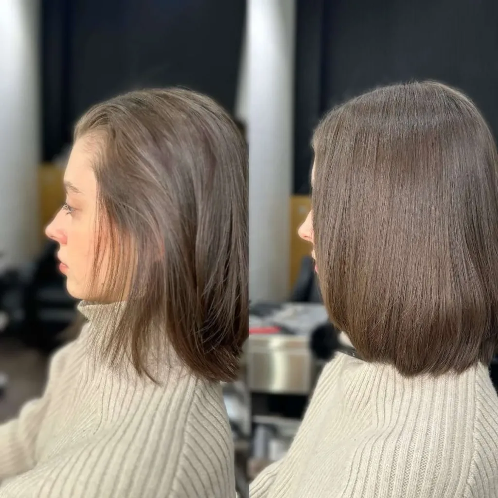 before and after of 14 inch handtied weft hair extensions