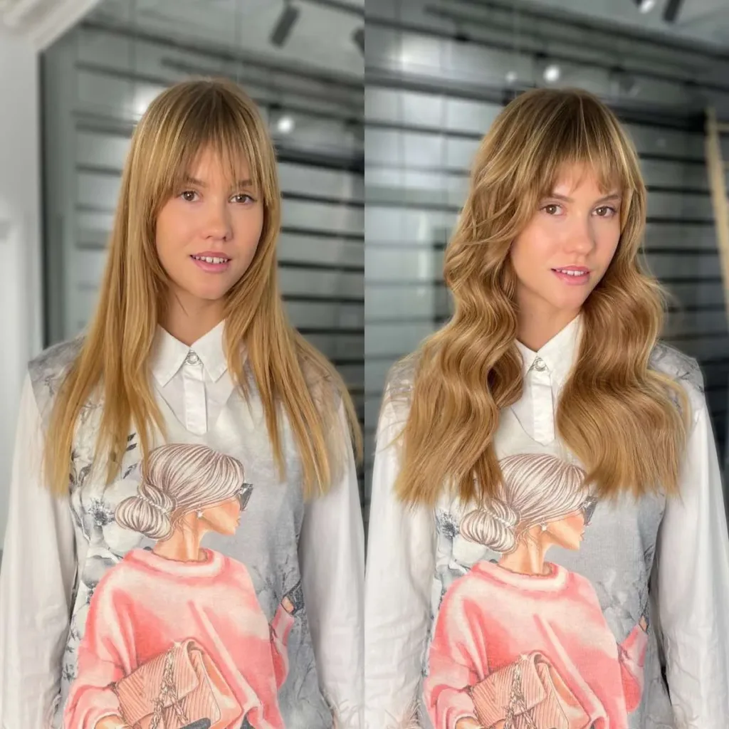 before and after of 18 inch handtied weft extensions