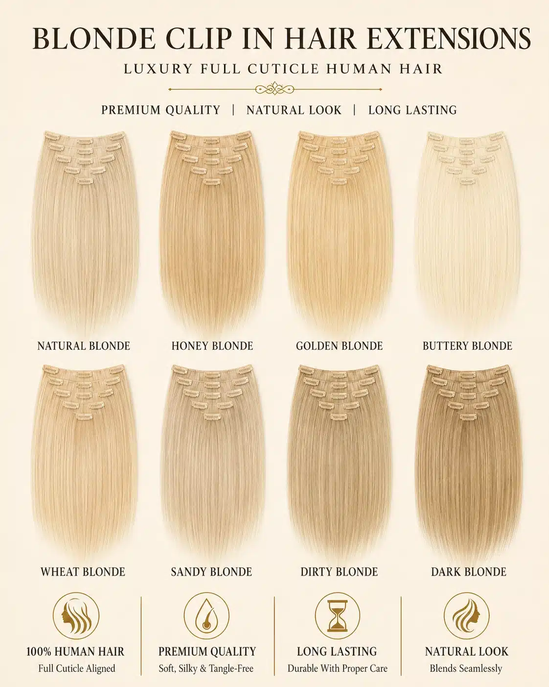 Blonde clip in hair extensions for shade matching