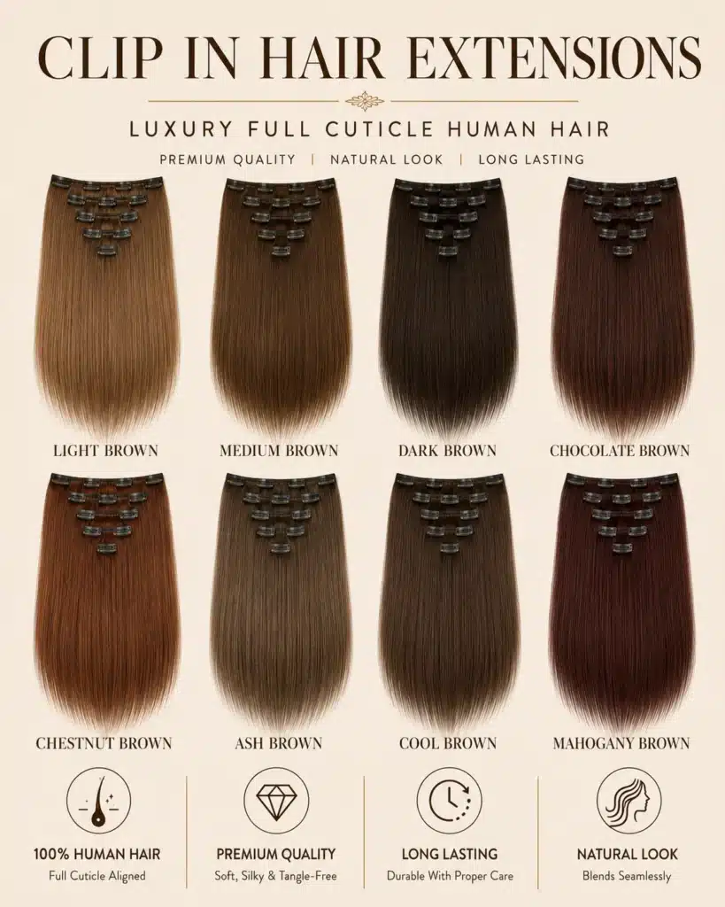 brown clip in hair