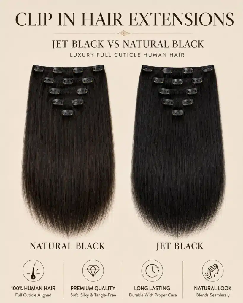 natural black clip in hair vs jet black clip in hair