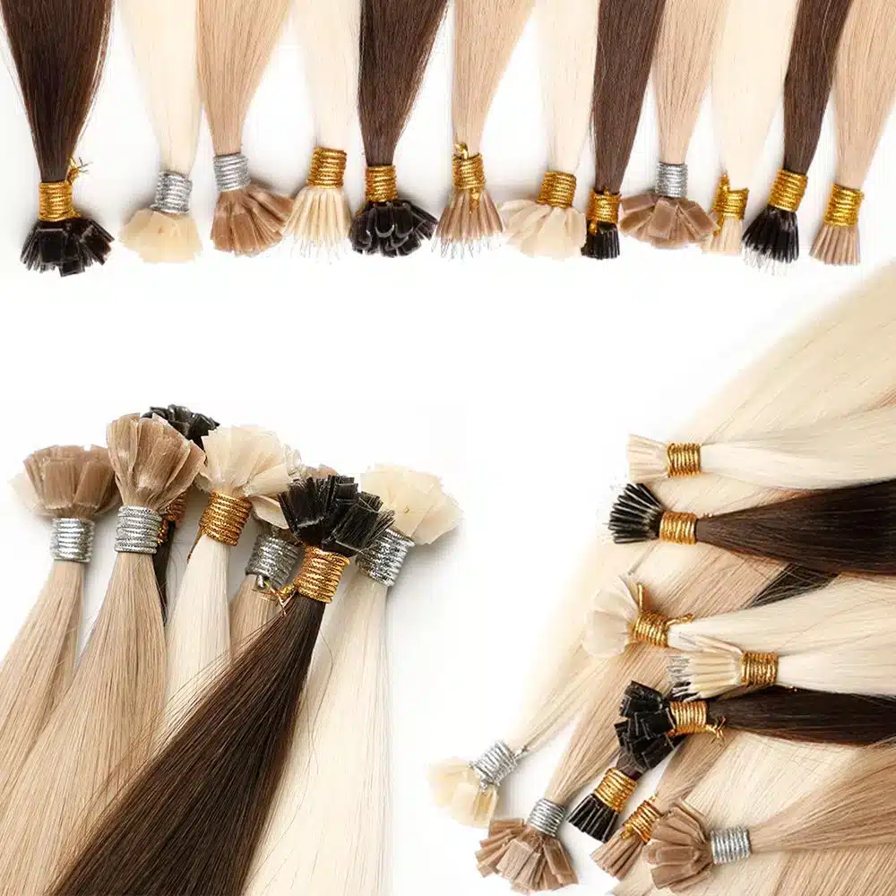 Keratin hair extensions prepared for salon consultation