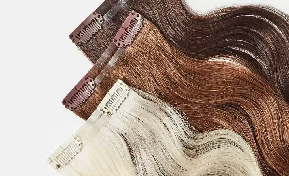 Clip in hair extensions displayed for color comparison