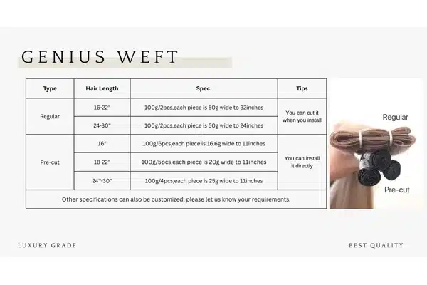 Weft hair extensions shown for density and length planning