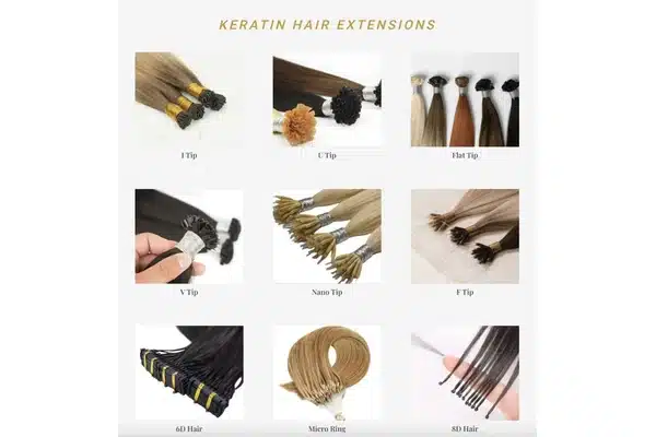 Keratin hair extensions arranged for private-label bond and strand-weight planning