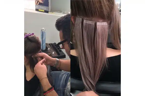 Hair extension service used to illustrate a tape in hold check