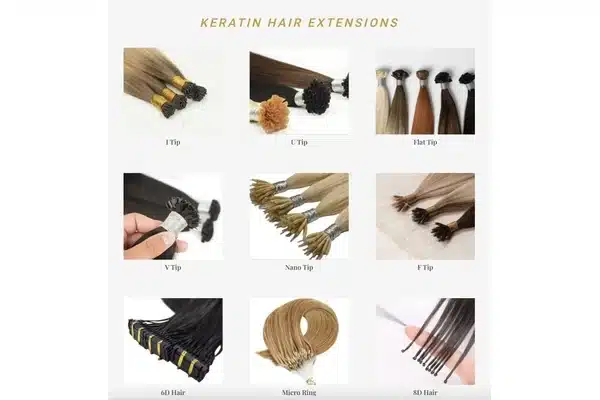 Keratin bond strands shown for size and strand weight checks