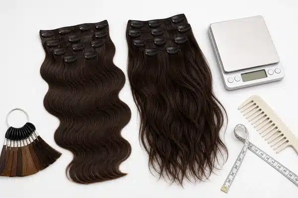 Clip in seams pressure clips and hair fibers inspected before retail approval